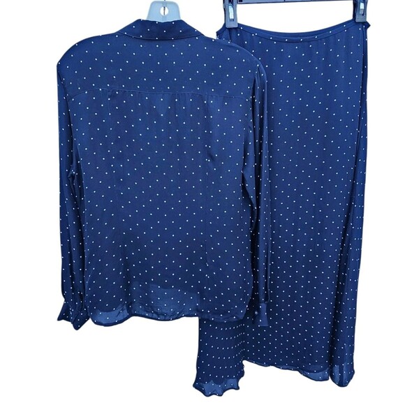 Lauren Ralph Lauren 100% Silk Set Skirt Blouse Top Outfit Navy Polka Dot Size 6 - Picture 3 of 16